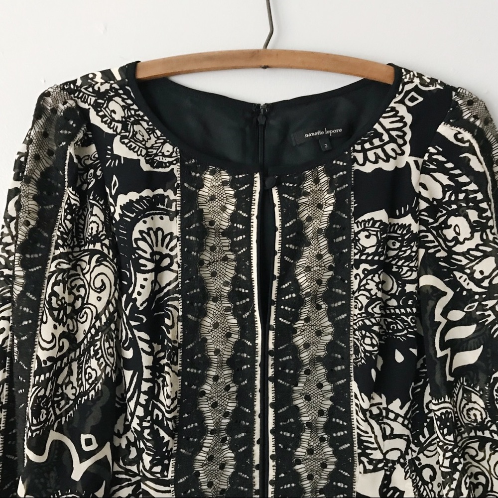 Nanette Lepore Black Cream Silk Dress - 2 - Picture 2 of 8